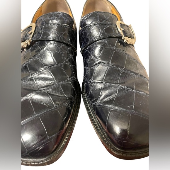 MAURI Alligator BLUE Oxford Monk Strap Alligator Buckle Shoes Men's Size 9 - Picture 13 of 15